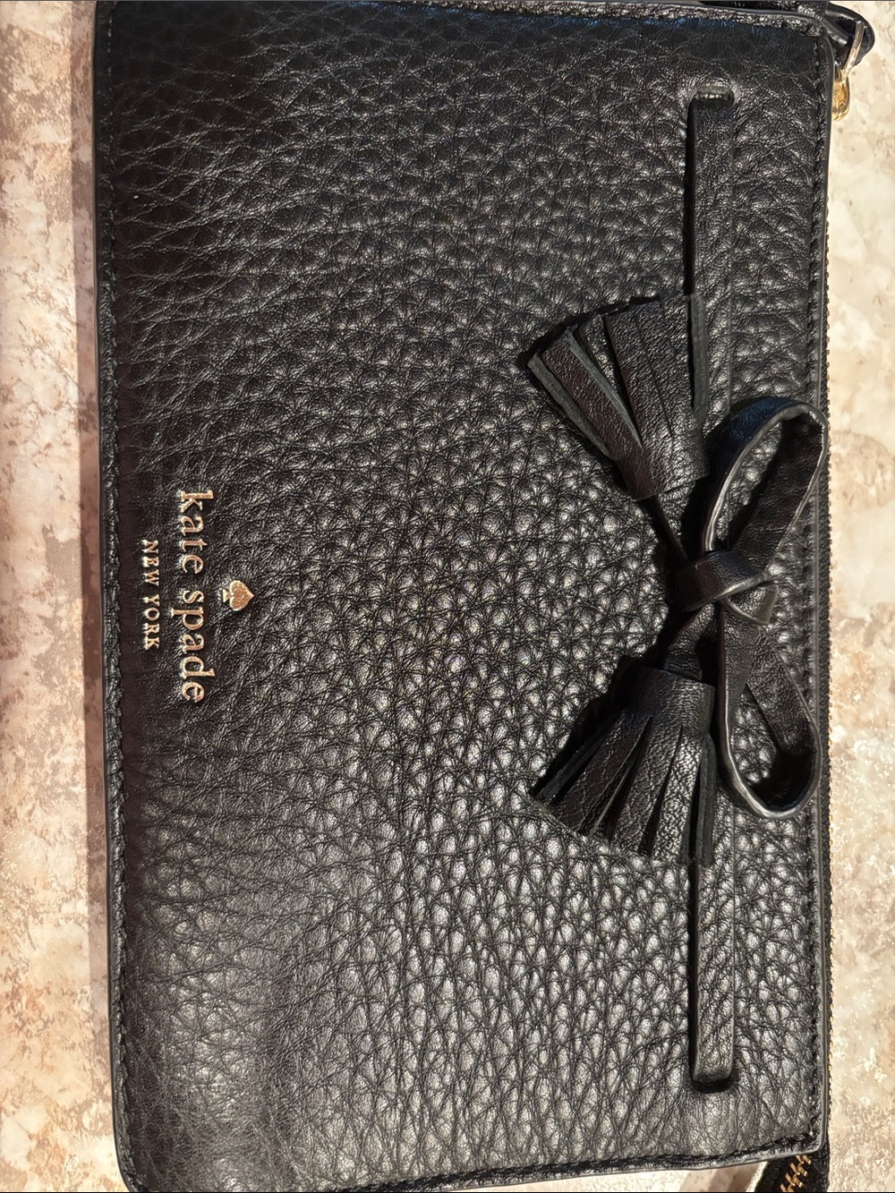 kate spade black pebbled leather wristlet with bow and tassel - Picture 4 of 8